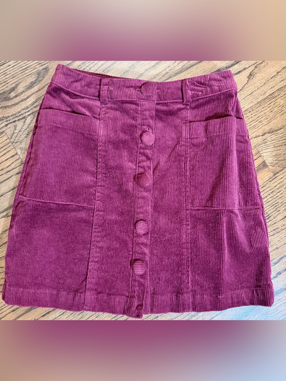 Chelsea & Violet Raspberry-Magenta Corduroy Button-Front Mini Skirt